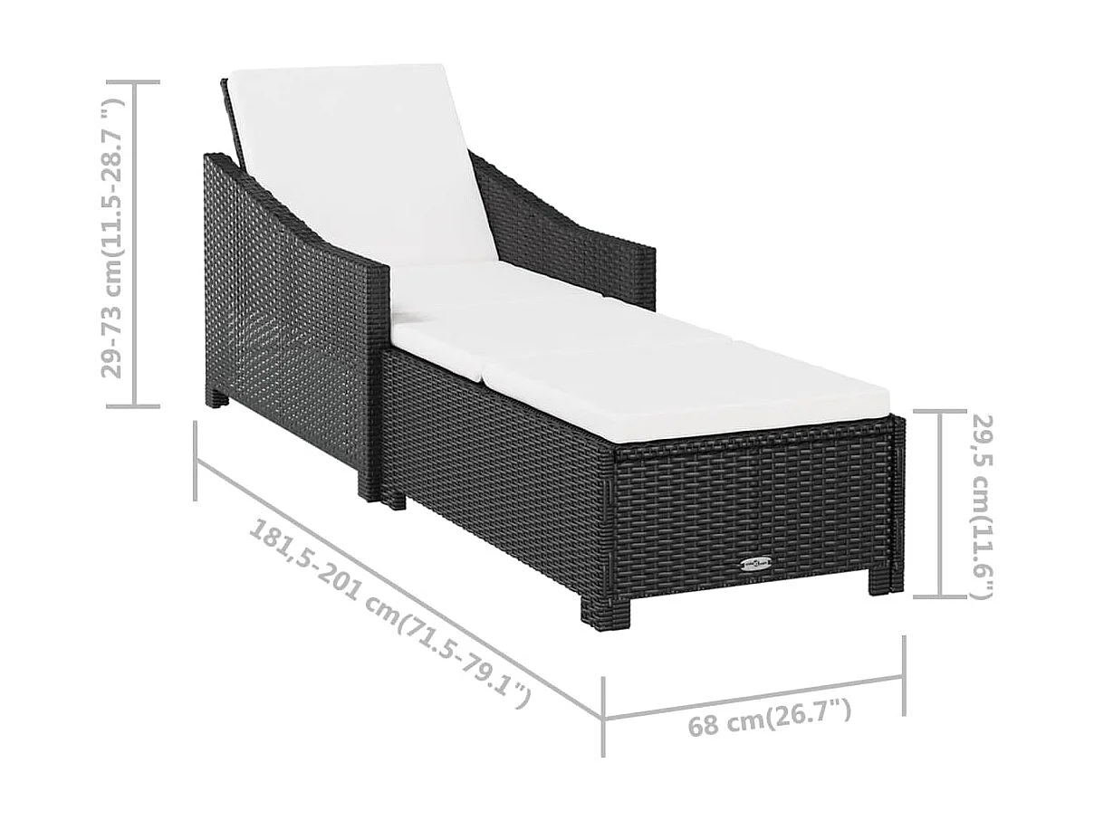 Chaise longue avec coussin blanc crème Résine tressée Noir