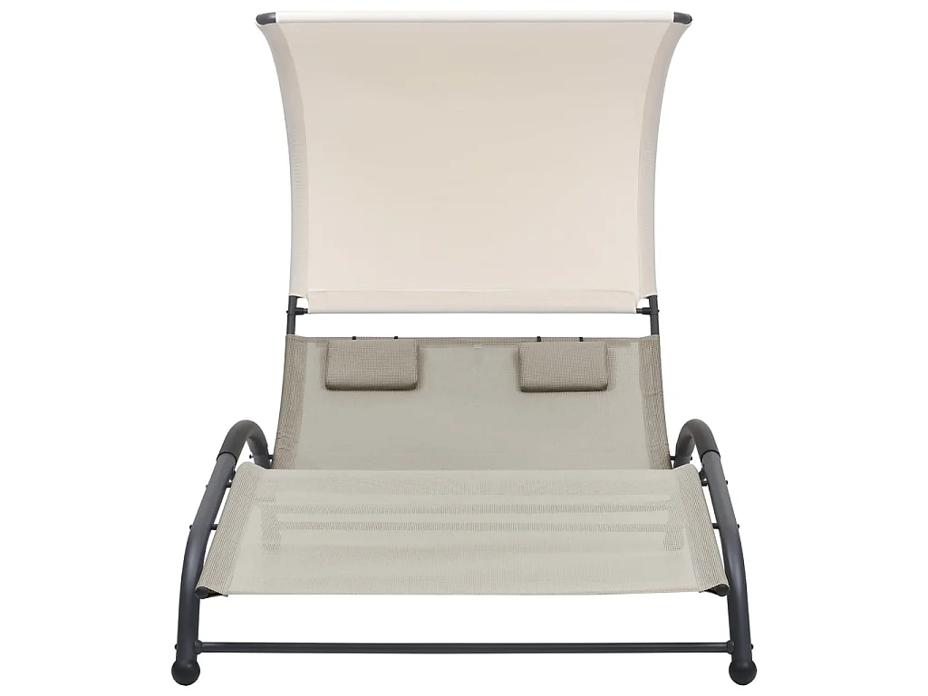 Chaise longue double avec auvent Textilène Crème