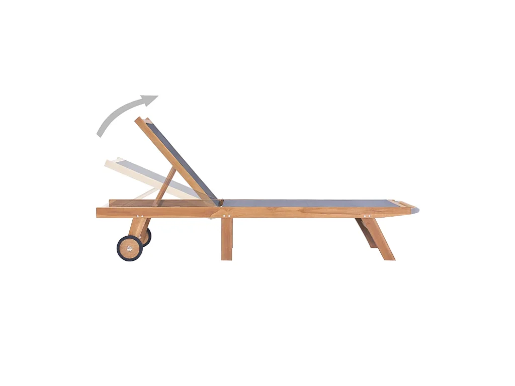 Opvouwbare loungestoel met wielen. Massief teak en textiel