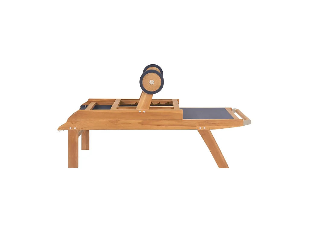 Opvouwbare loungestoel met wielen. Massief teak en textiel