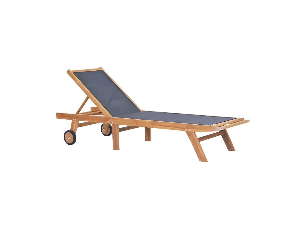 Chaise longue pliable avec roulettes Teck massif et textilène