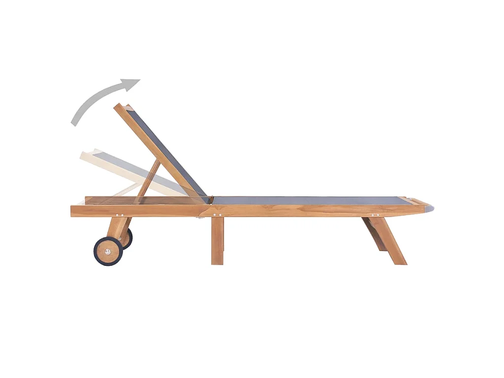 Chaise longue pliable avec roulettes Teck massif et textilène