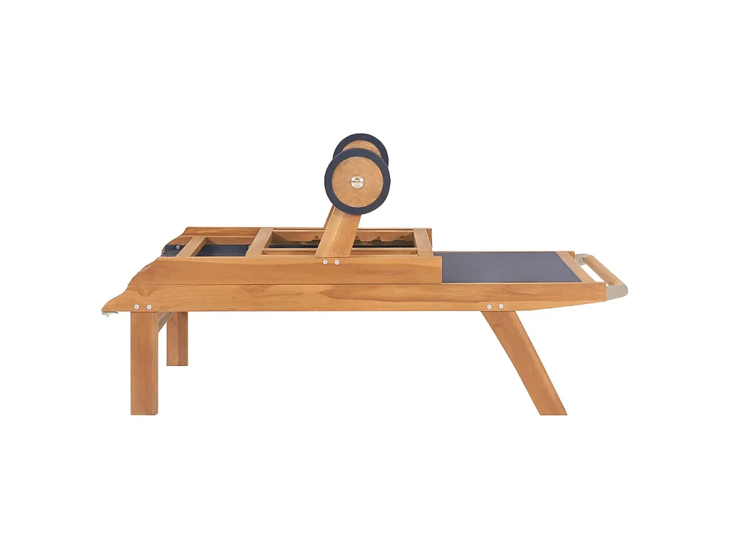 Chaise longue pliable avec roulettes Teck massif et textilène