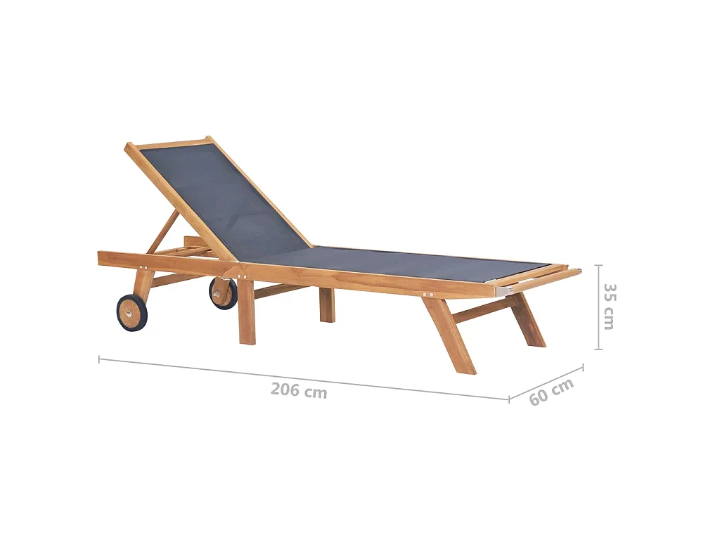 Chaise longue pliable avec roulettes Teck massif et textilène