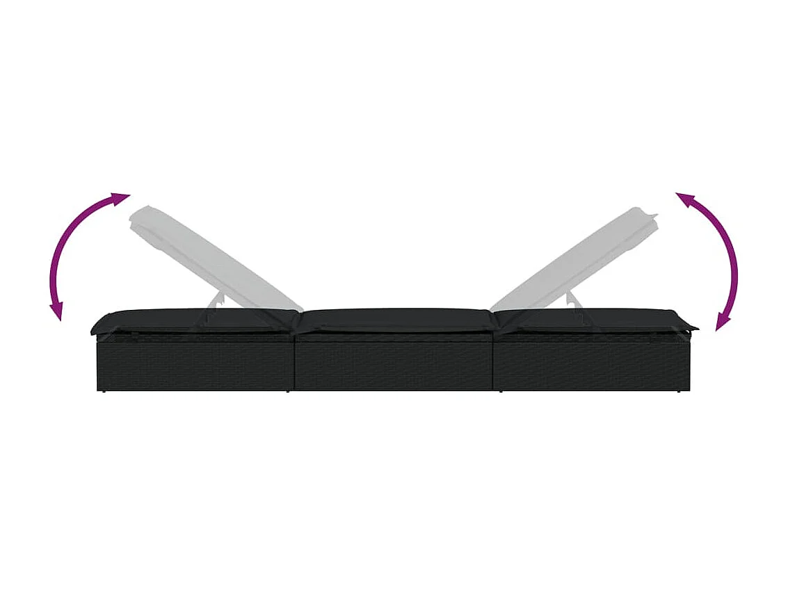 Poltrona lounge con cuscino nero 201x55x62 cm in resina intrecciata