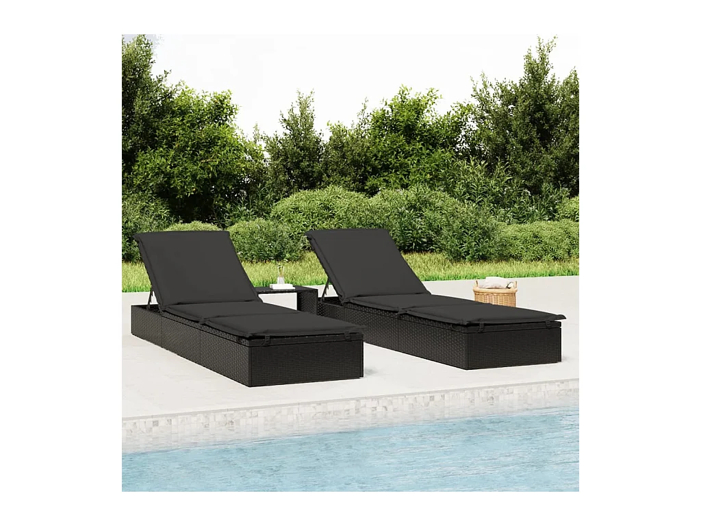 Loungesessel mit schwarzem Kissen 201x55x62 cm aus geflochtenem Harz