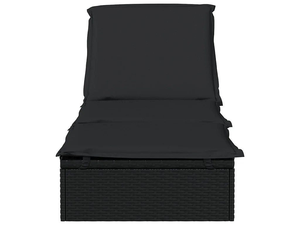 Chaise longue avec coussin noir 201x55x62 cm résine tressée
