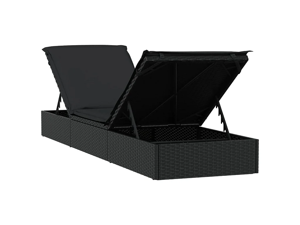 Chaise longue avec coussin noir 201x55x62 cm résine tressée