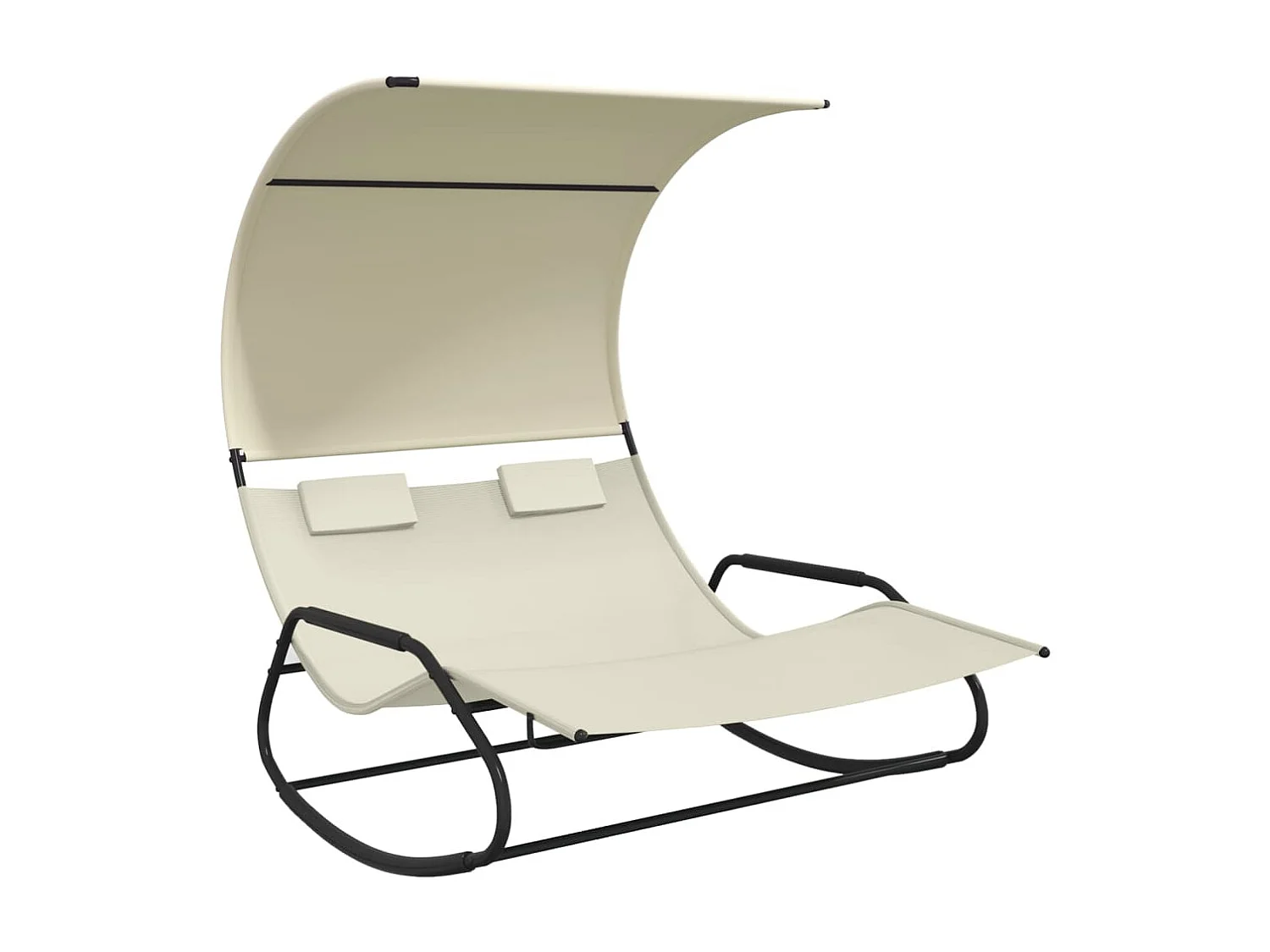 Chaise longue double à bascule avec auvent Crème