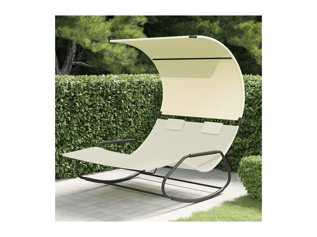 Dubbele schommelchaise longue met baldakijn, crème