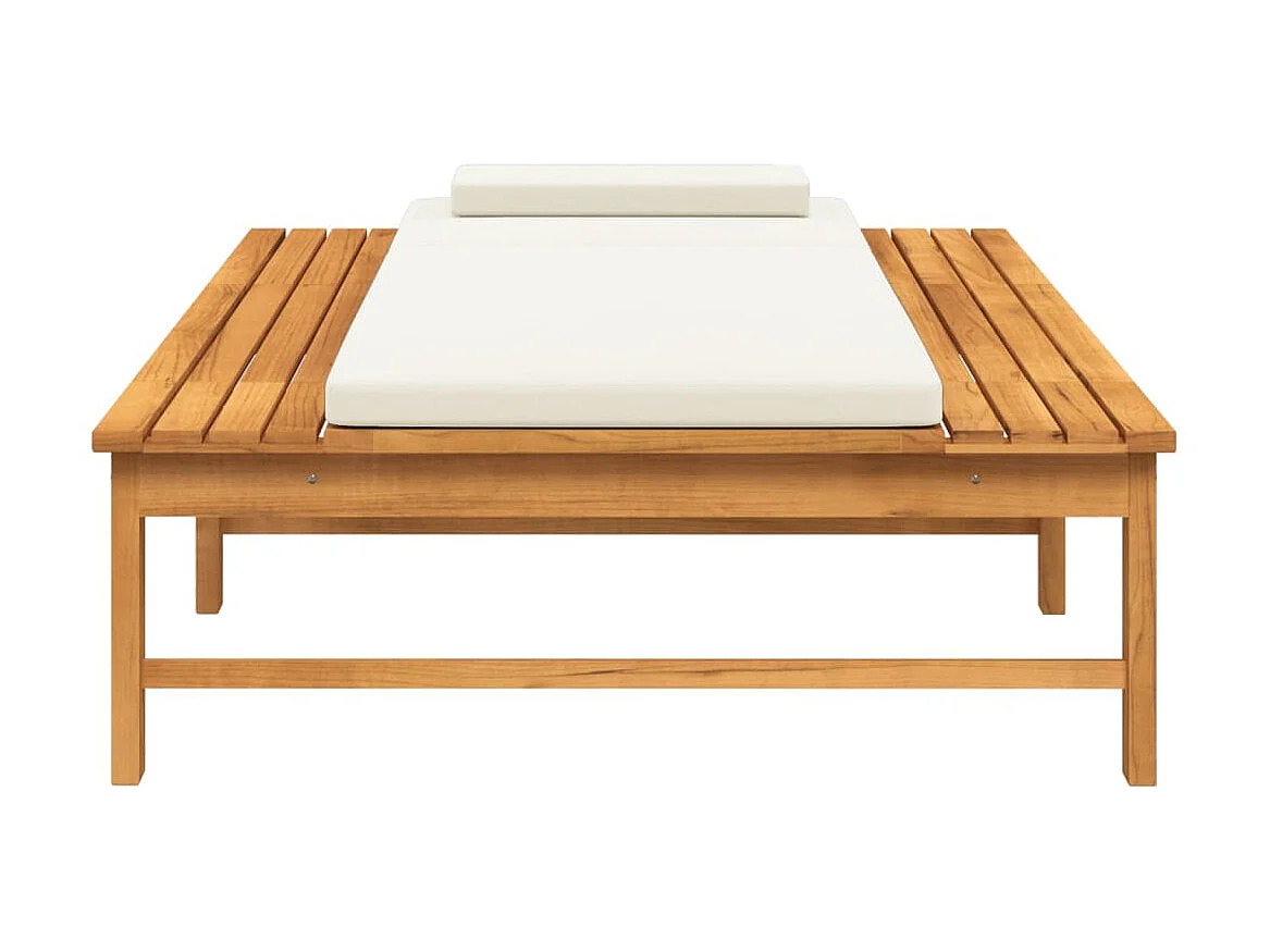 Chaise longue coussin/oreiller blanc crème bois massif acacia