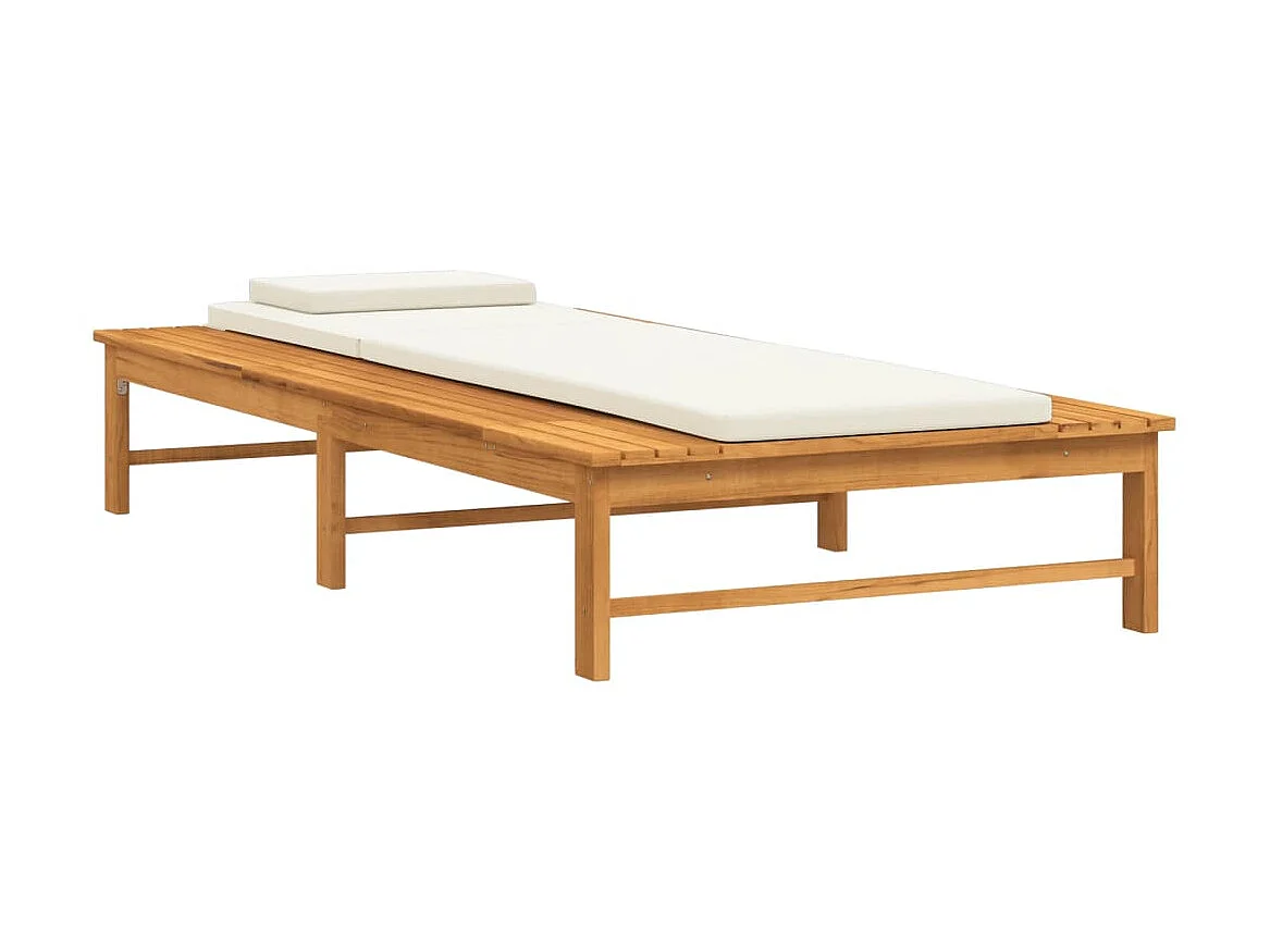 Chaise longue coussin/oreiller blanc crème bois massif acacia