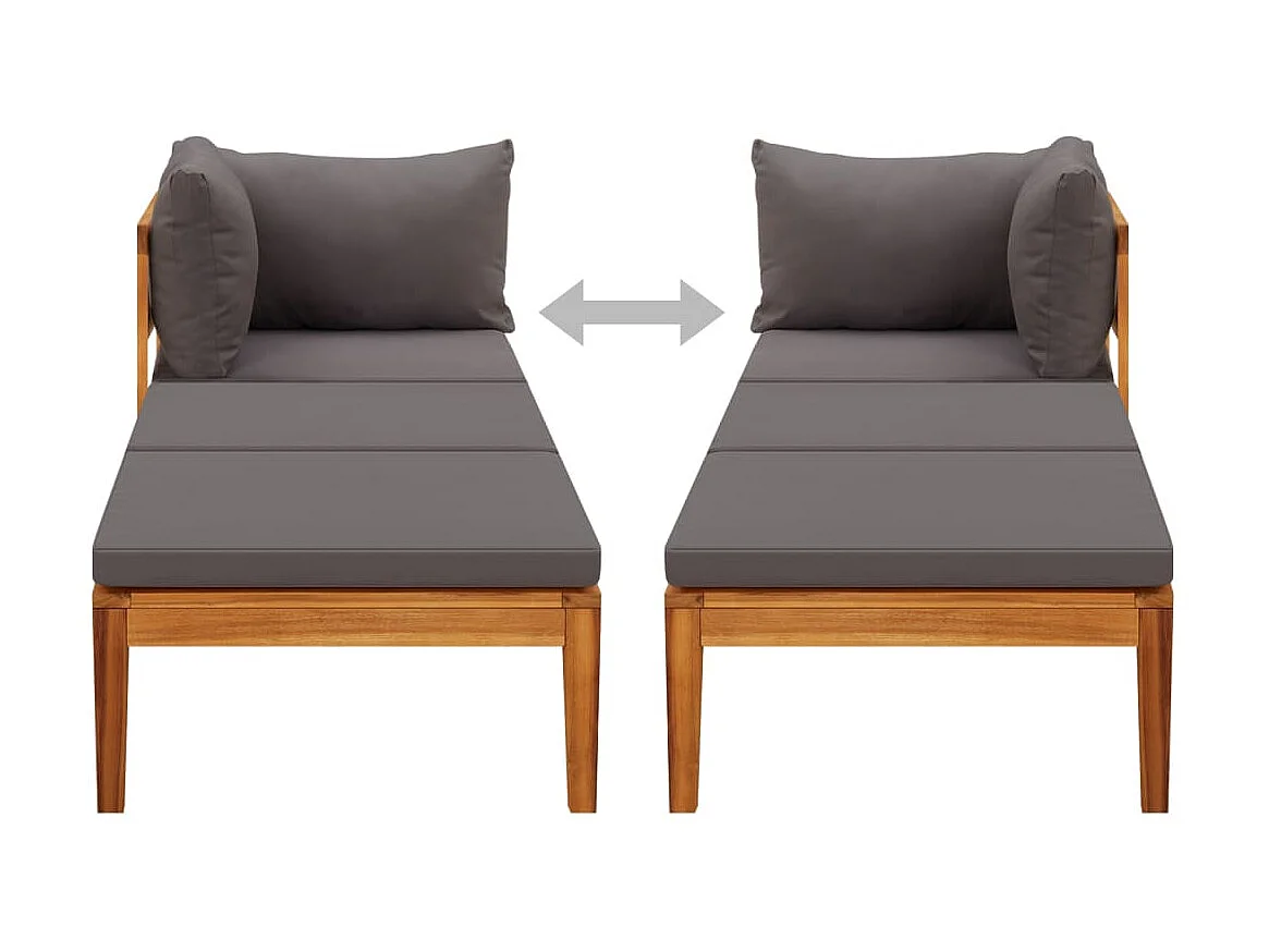 Chaise longue avec 1 accoudoir Gris foncé Bois d'acacia solide