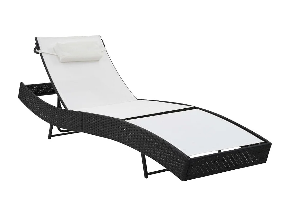Chaise longue avec oreiller Résine tressée Noir