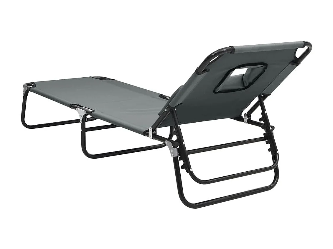 Chaise longue pliante gris tissu oxford acier enduit de poudre