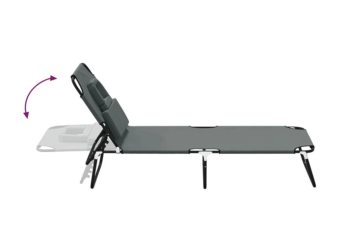 Chaise longue pliante gris tissu oxford acier enduit de poudre