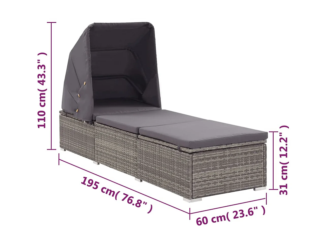 Poltrona com dossel e almofada Resina vime Cinza