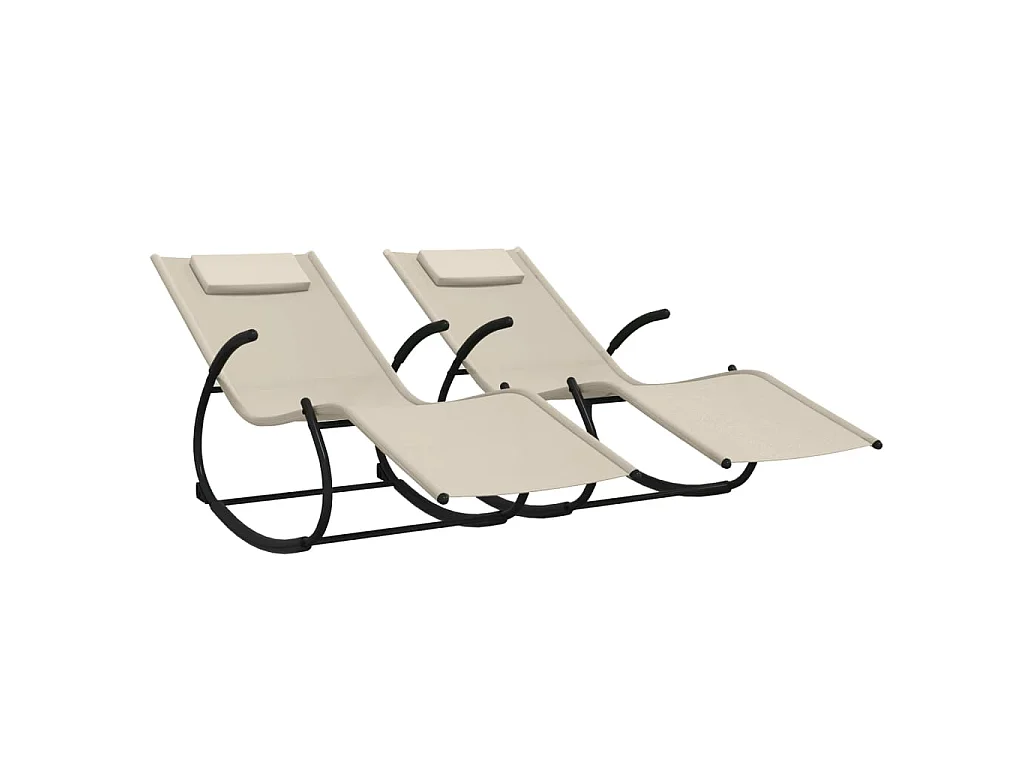 Chaises longues à bascule 2 pcs Crème Acier et textilène