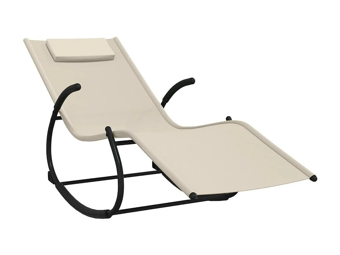 Chaises longues à bascule 2 pcs Crème Acier et textilène