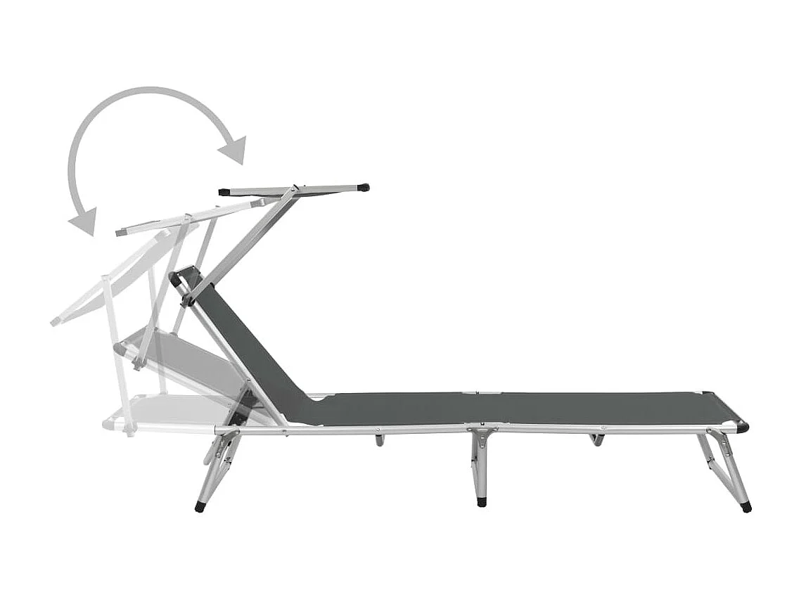 Chaise longue pliable avec auvent Aluminium et textilène Gris