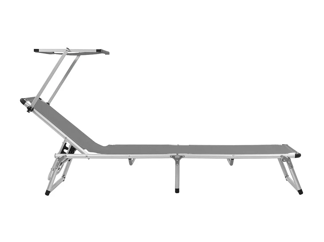 Chaise longue pliable avec auvent Aluminium et textilène Gris