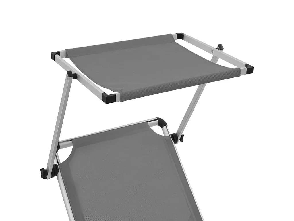 Chaise longue pliable avec auvent Aluminium et textilène Gris