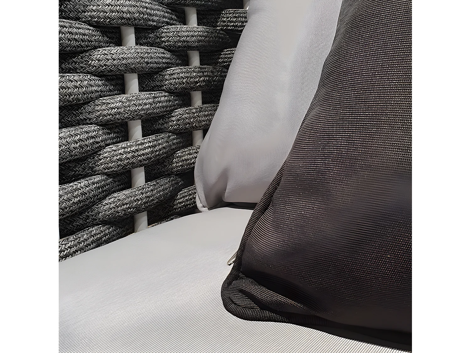 Canapé bas de jardin 3 places en aluminium blanc, tressage gris - RISE