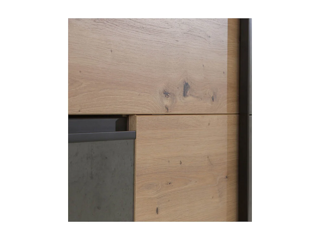 Armoire 200 cm 2 portes coulissantes 3 tiroirs décor bois béton - THOR