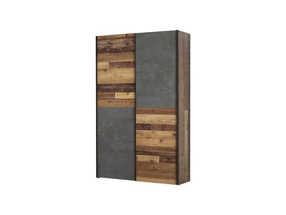 Armoire 120 cm 2 portes coulissantes décor bois vintage béton - MARSO