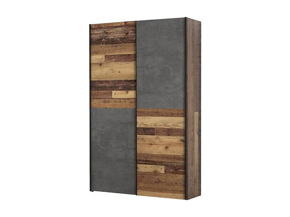 Armoire 120 cm 2 portes coulissantes décor bois vintage béton - MARSO