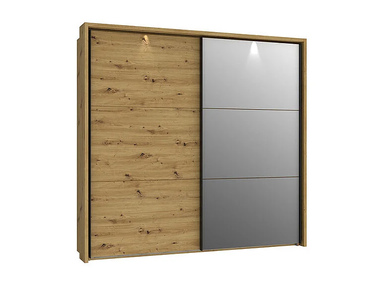 Armoire 230 cm 2 portes coulissantes et miroir décor chêne - ALIA