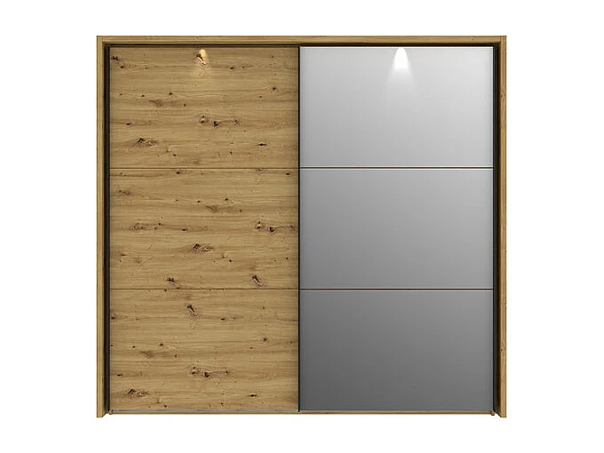 Armoire 230 cm 2 portes coulissantes et miroir décor chêne - ALIA