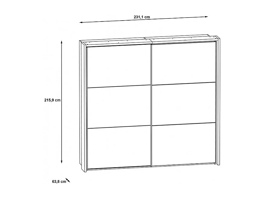 Armoire 230 cm 2 portes coulissantes et miroir décor chêne - ALIA