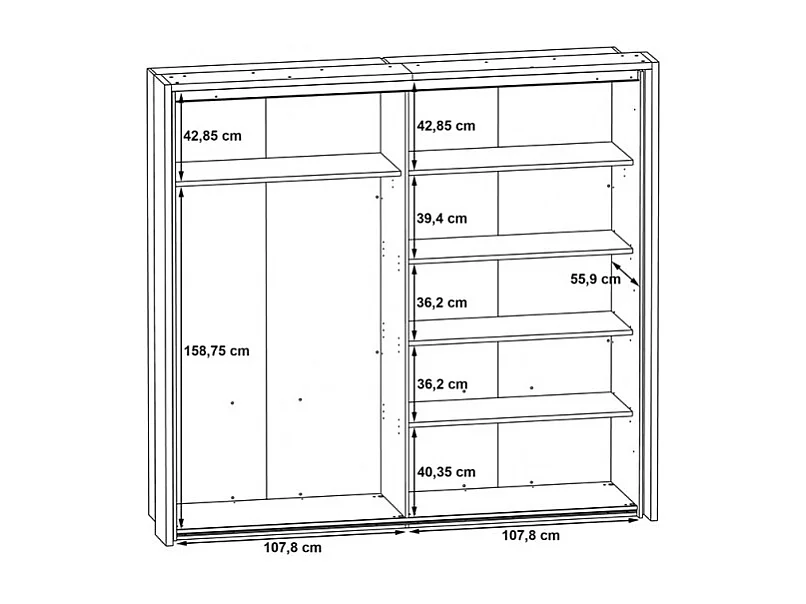 Armoire 230 cm 2 portes coulissantes et miroir décor chêne - ALIA