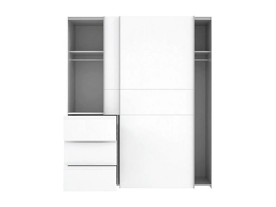 Armoire 200 cm 2 portes coulissantes 3 tiroirs décor blanc - THOR