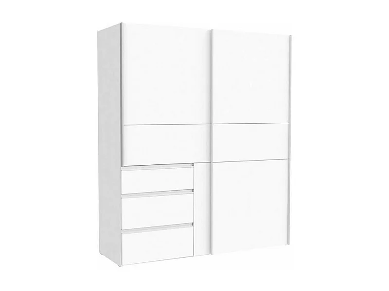 Armoire 170 cm 2 portes coulissantes 3 tiroirs décor blanc - THOR