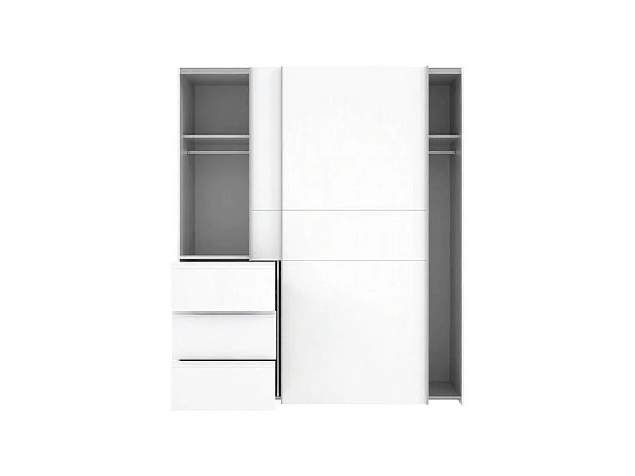 Armoire 170 cm 2 portes coulissantes 3 tiroirs décor blanc - THOR