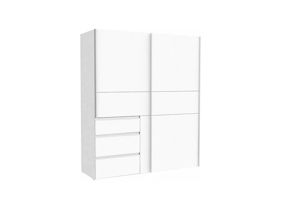 Armoire 170 cm 2 portes coulissantes 3 tiroirs décor blanc - THOR