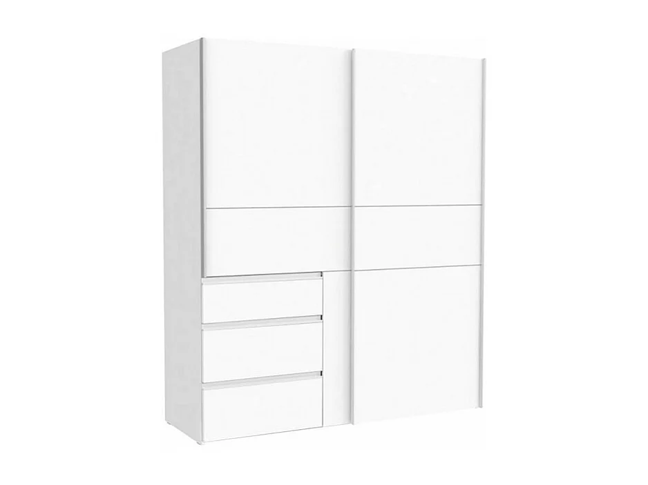 Armoire 170 cm 2 portes coulissantes 3 tiroirs décor blanc - THOR
