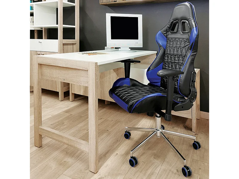 Fauteuil de bureau gaming noir et bleu dossier inclinable - GAME OVER