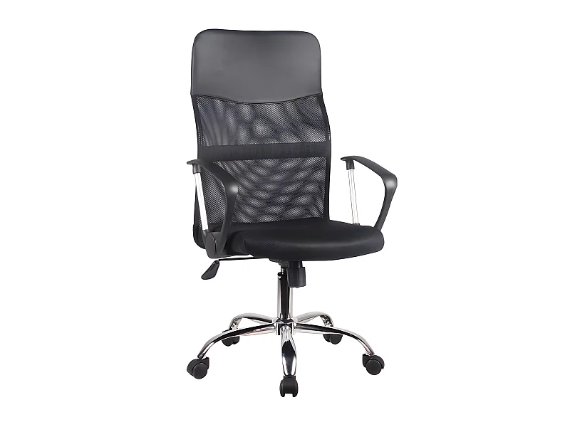 Fauteuil de bureau en mesh noir et métal chromé avec roulettes - SOFT