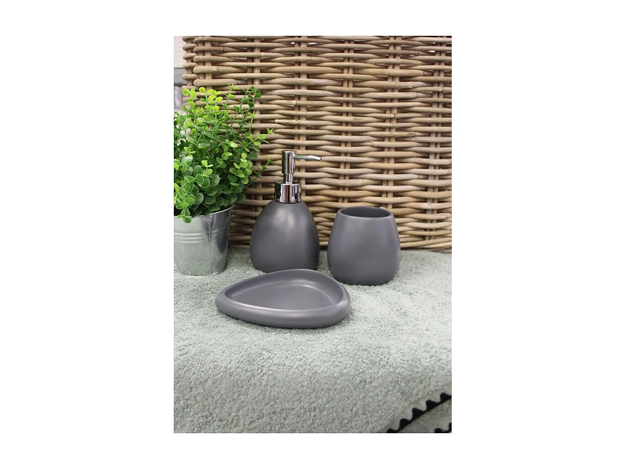 Set 3 accessoires salle de bain gris anthracite - LARA