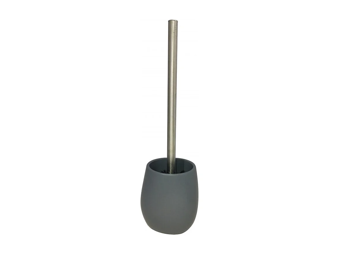 Brosse de toilette ronde gris anthracite et tige métal - LARA