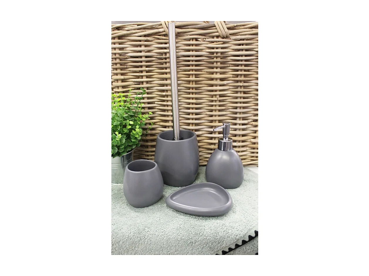 Brosse de toilette ronde gris anthracite et tige métal - LARA