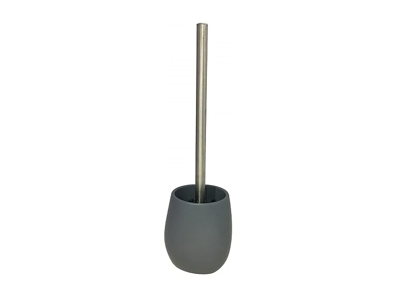 Brosse de toilette ronde gris anthracite et tige métal - LARA