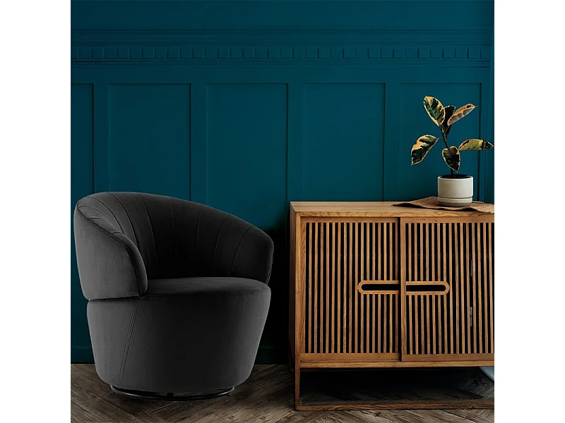 Fauteuil rond pivotant 360° velours gris anthracite moderne - COROLLA