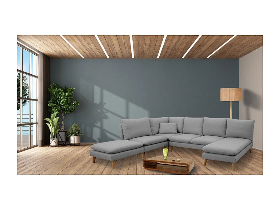 Angle pour canapé modulable en velours gris clair - LASSIE