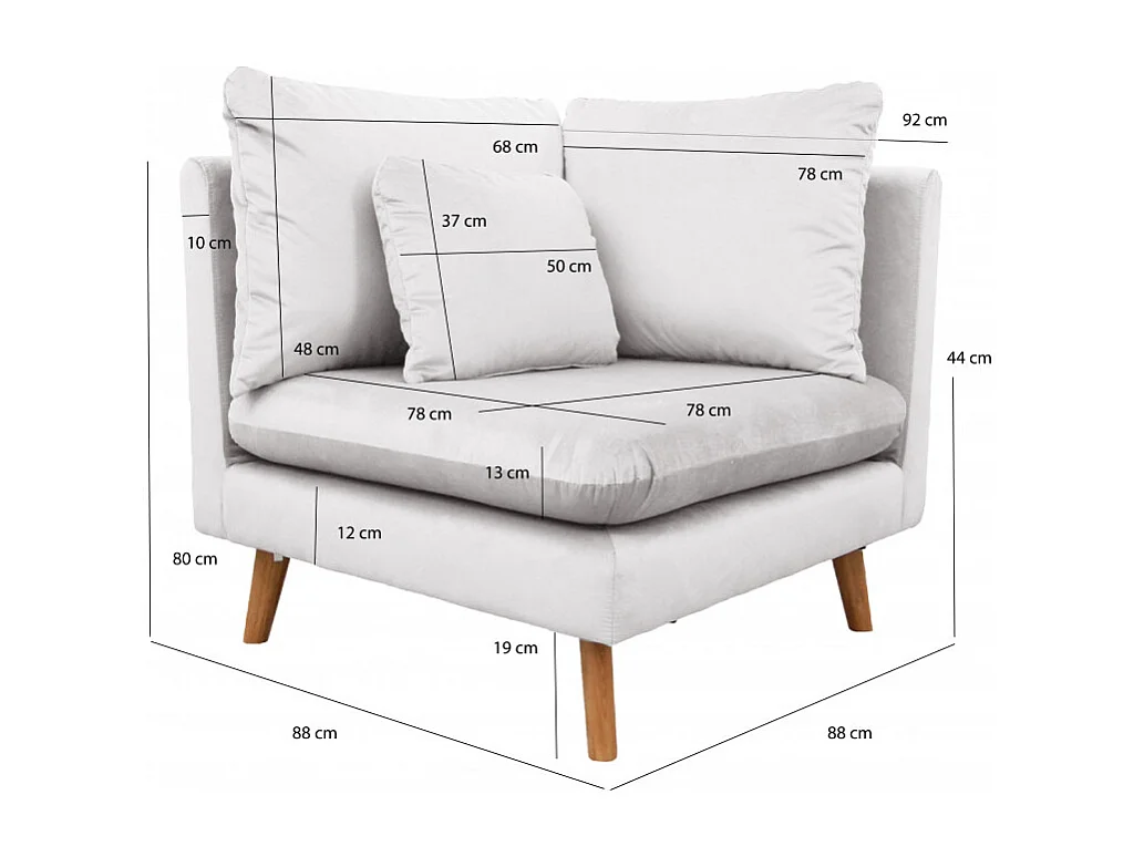 Angle pour canapé modulable en velours gris clair - LASSIE