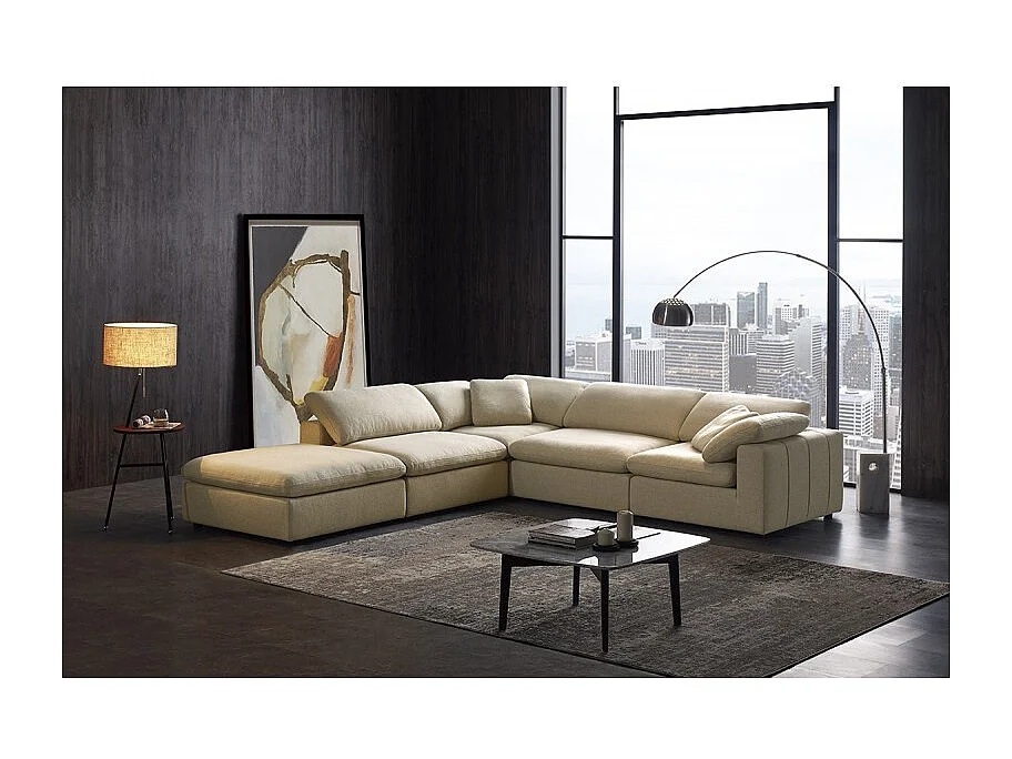 Module pouf beige pour canapé composable garnissage plume - NUAGE