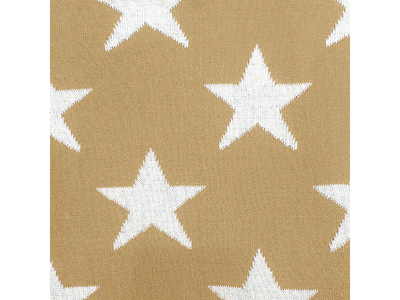 Plaid réversible coton beige, motif étoiles 100 x 150 cm - EDITH 6804